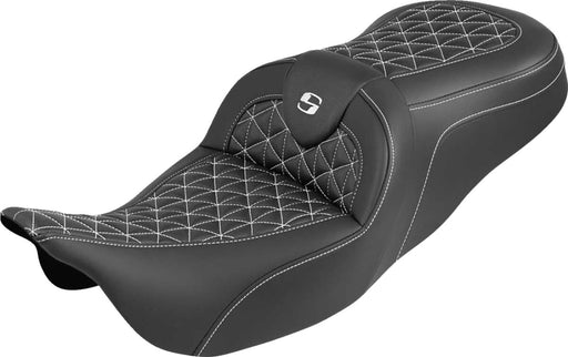 Saddlemen RoadSofa™ Tri Gripper Seat for 2008-2025 Harley-Davidson Black White 2-Up Seat Saddlehyde™
