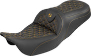 Saddlemen RoadSofa™ Tri Gripper Seat for 2008-2025 Harley-Davidson Black Gold 2-Up Seat Saddlehyde™ #808-07B-21007