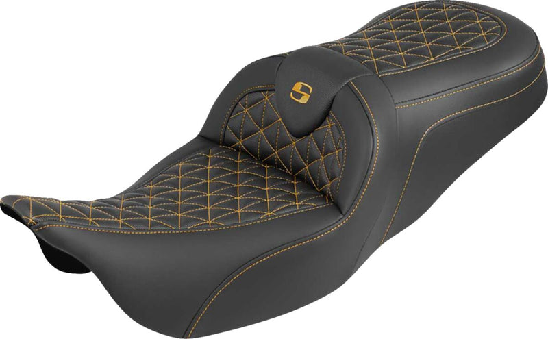 Saddlemen RoadSofa™ Tri Gripper Seat for 2008-2025 Harley-Davidson Black Gold 2-Up Seat Saddlehyde™ #808-07B-21007
