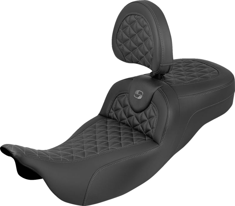 Saddlemen Extended Reach RoadSofa™ Tri Gripper Seat for 2008-2025 Harley-Davidson Black Grey 2-Up Seat Saddlehyde™