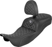 Saddlemen Extended Reach RoadSofa™ Tri Gripper Seat for 2008-2025 Harley-Davidson Black White 2-Up Seat Saddlehyde™