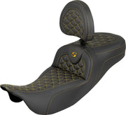 Saddlemen RoadSofa™ Tri Gripper Seat for 2008-2025 Harley-Davidson Black Gold 2-Up Seat Saddlehyde™