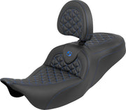Saddlemen RoadSofa™ Tri Gripper Seat for 2008-2025 Harley-Davidson Black Blue 2-Up Seat Saddlehyde™