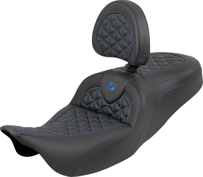 Saddlemen RoadSofa™ Tri Gripper Seat for 2008-2025 Harley-Davidson Black Blue 2-Up Seat Saddlehyde™