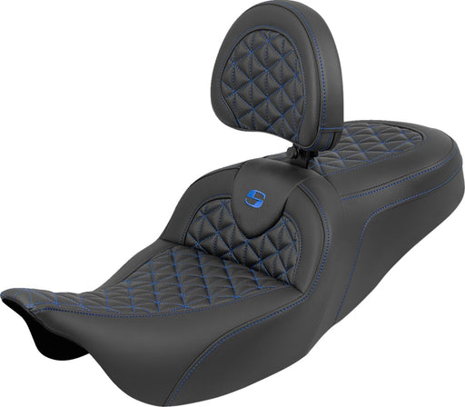Saddlemen RoadSofa™ Tri Gripper Seat for 2008-2025 Harley-Davidson Black Blue 2-Up Seat Saddlehyde™
