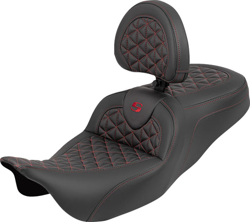 Saddlemen RoadSofa™ Tri Gripper Seat for 2008-2025 Harley-Davidson Black Red 2-Up Seat Saddlehyde™