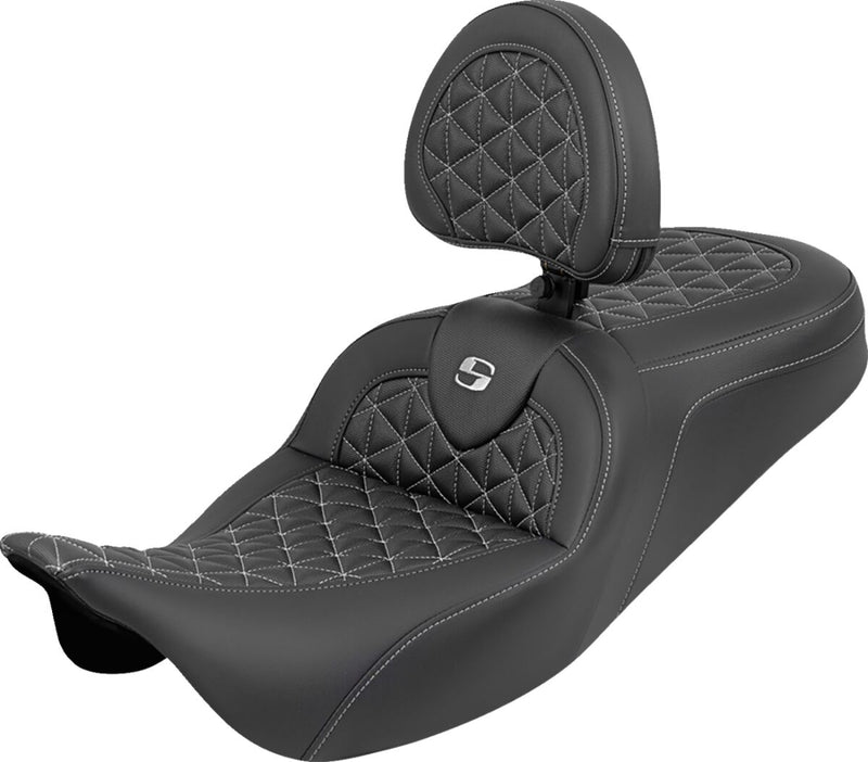Saddlemen RoadSofa™ Tri Gripper Seat for 2008-2025 Harley-Davidson Black Silver 2-Up Seat Saddlehyde™ #808-07B-210B5