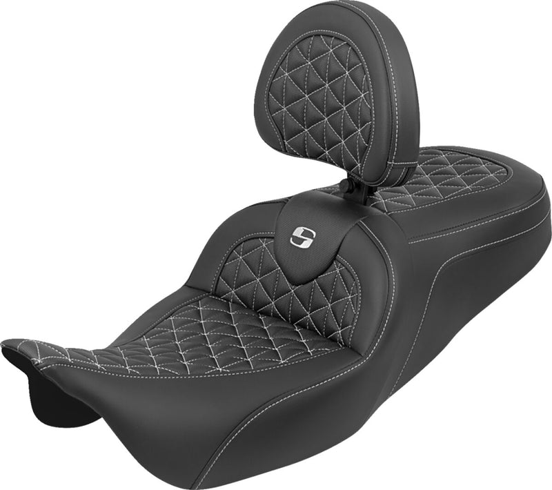 Saddlemen RoadSofa™ Tri Gripper Seat for 2008-2025 Harley-Davidson Black White 2-Up Seat Saddlehyde™ #808-07B-210B6