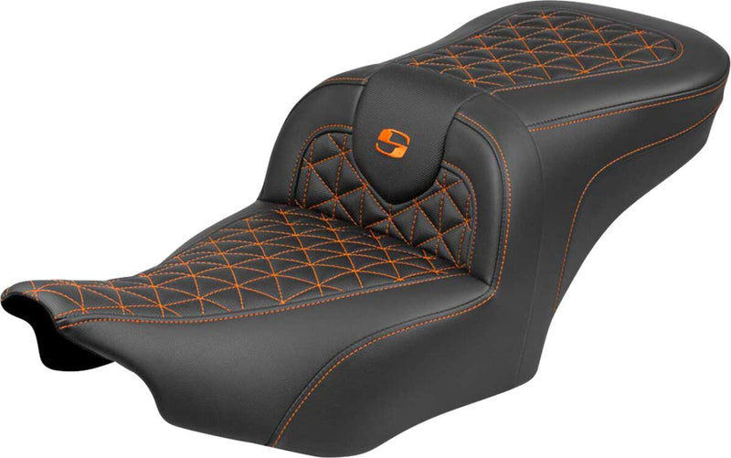 Saddlemen Roadsofa™ Standard Reach Seat for 2023-2026 Harley-Davidson Black Orange 2-Up Seat Saddlehyde™
