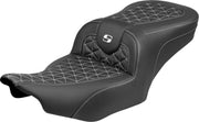 Saddlemen Roadsofa™ Standard Reach Seat for 2023-2026 Harley-Davidson Black White 2-Up Seat Saddlehyde™