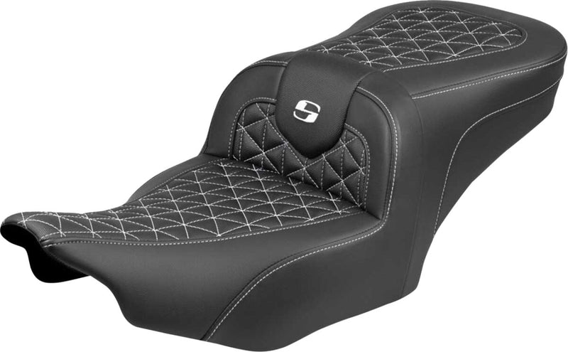 Saddlemen Roadsofa™ Standard Reach Seat for 2023-2026 Harley-Davidson Black White 2-Up Seat Saddlehyde™