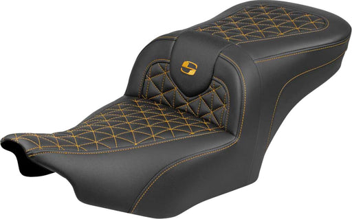 Saddlemen Roadsofa™ Standard Reach Seat for 2023-2026 Harley-Davidson Black Gold 2-Up Seat Saddlehyde™