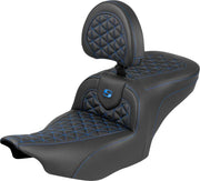 Saddlemen Roadsofa™ Standard Reach Seat for 2023-2026 Harley-Davidson Black Blue 2-Up Seat Saddlehyde™