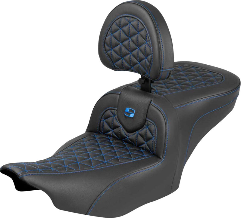 Saddlemen Roadsofa™ Standard Reach Seat for 2023-2026 Harley-Davidson Black Blue 2-Up Seat Saddlehyde™