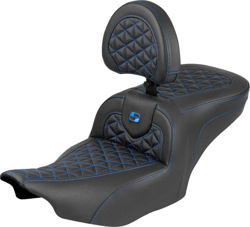 Saddlemen Roadsofa™ Standard Reach Seat for 2023-2026 Harley-Davidson Black Blue 2-Up Seat Saddlehyde™