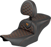 Saddlemen Roadsofa™ Standard Reach Seat for 2023-2026 Harley-Davidson Black Orange 2-Up Seat Saddlehyde™