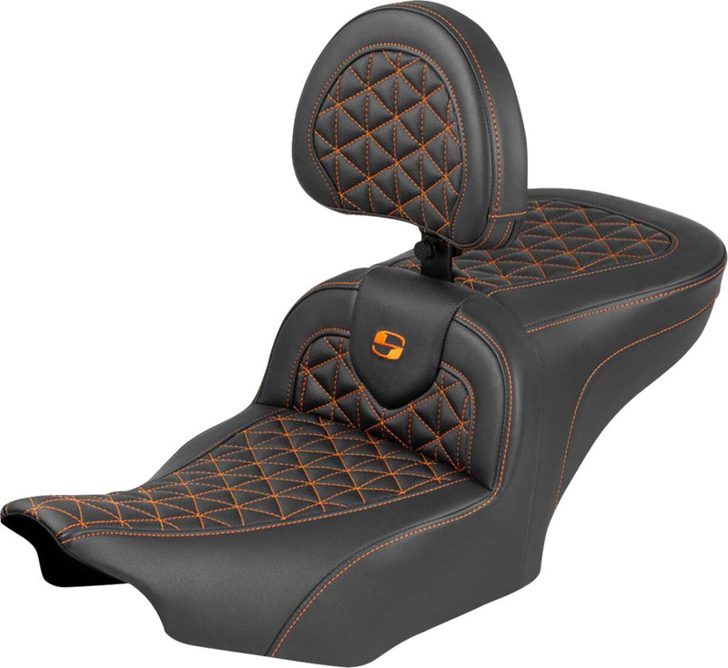 Saddlemen Roadsofa™ Standard Reach Seat for 2023-2026 Harley-Davidson Black Orange 2-Up Seat Saddlehyde™