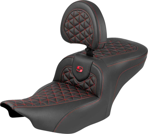 Saddlemen Roadsofa™ Standard Reach Seat for 2023-2026 Harley-Davidson Black Red 2-Up Seat Saddlehyde™