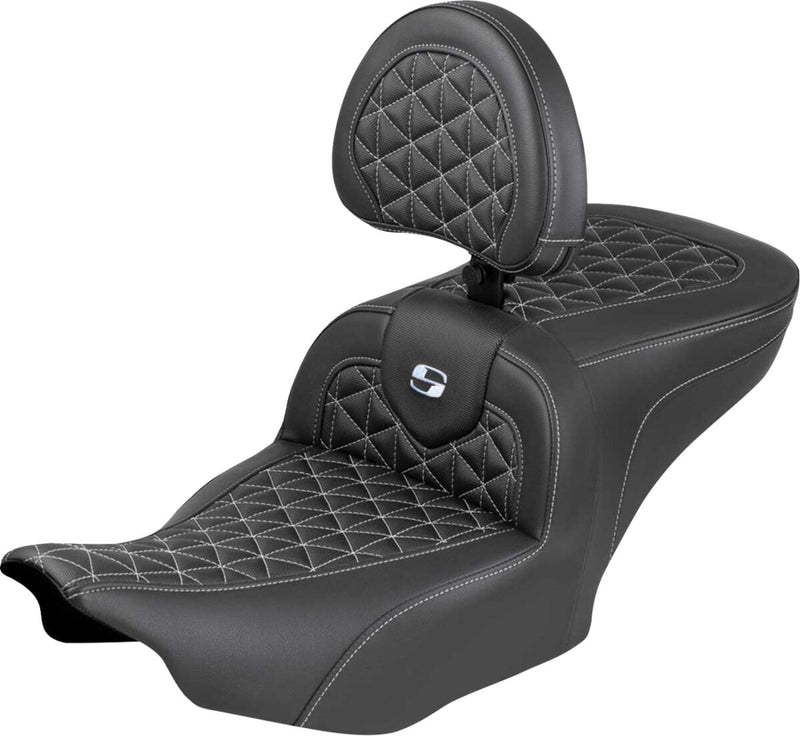 Saddlemen Roadsofa™ Standard Reach Seat for 2023-2026 Harley-Davidson Black Silver 2-Up Seat Saddlehyde™