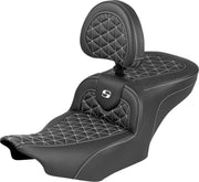 Saddlemen Roadsofa™ Standard Reach Seat for 2023-2026 Harley-Davidson Black White 2-Up Seat Saddlehyde™