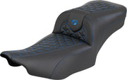 Saddlemen Roadsofa™ Extended Reach Seat for 2023-2026 Harley-Davidson Black Blue 2-Up Seat Saddlehyde™