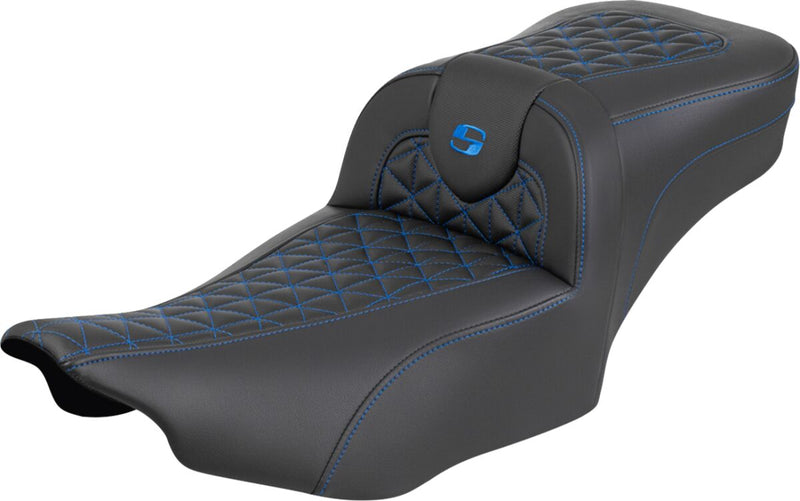 Saddlemen Roadsofa™ Extended Reach Seat for 2023-2026 Harley-Davidson Black Blue 2-Up Seat Saddlehyde™