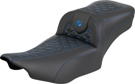 Saddlemen Roadsofa™ Extended Reach Seat for 2023-2026 Harley-Davidson Black Blue 2-Up Seat Saddlehyde™