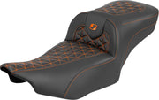Saddlemen Roadsofa™ Extended Reach Seat for 2023-2026 Harley-Davidson Black Orange 2-Up Seat Saddlehyde™