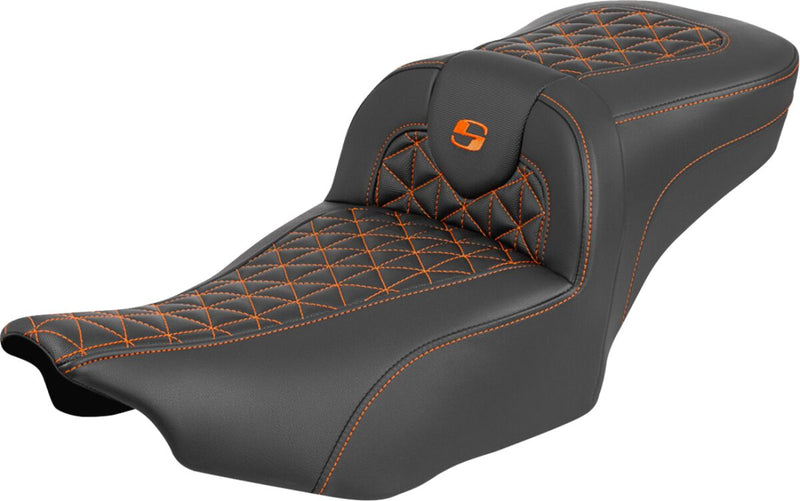 Saddlemen Roadsofa™ Extended Reach Seat for 2023-2026 Harley-Davidson Black Orange 2-Up Seat Saddlehyde™ #823-07-21103