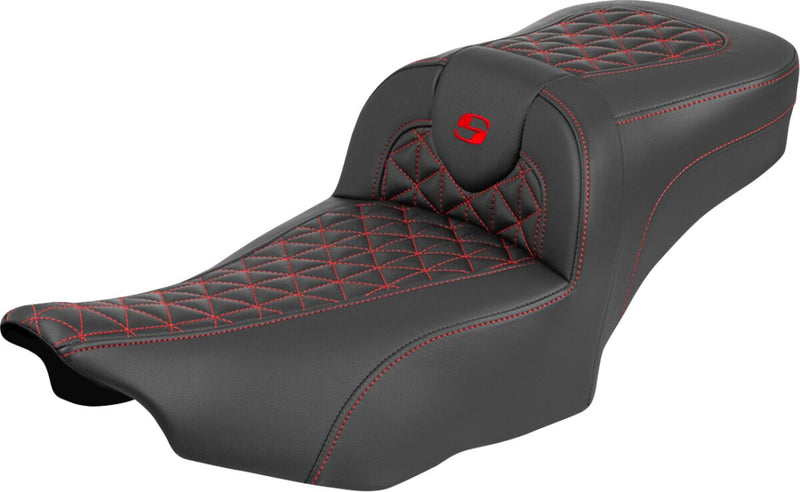 Saddlemen Roadsofa™ Extended Reach Seat for 2023-2026 Harley-Davidson Black Red 2-Up Seat Saddlehyde™ #823-07-21104