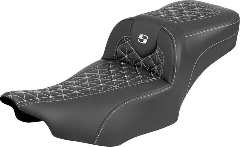 Saddlemen Roadsofa™ Extended Reach Seat for 2023-2026 Harley-Davidson Black White 2-Up Seat Saddlehyde™