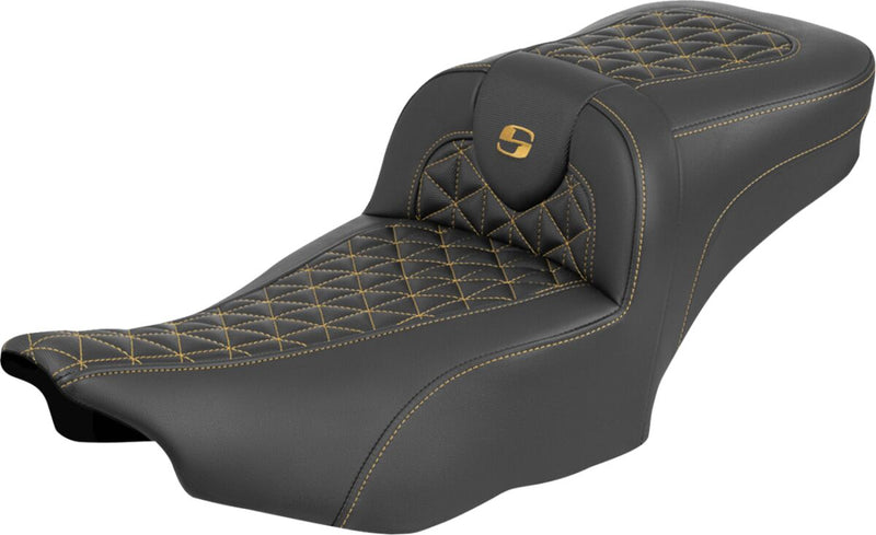 Saddlemen Roadsofa™ Extended Reach Seat for 2023-2026 Harley-Davidson Black Gold 2-Up Seat Saddlehyde™ #823-07-21107