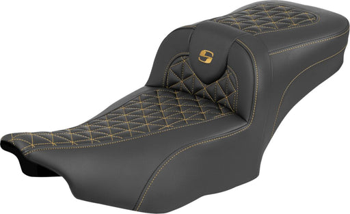 Saddlemen Roadsofa™ Extended Reach Seat for 2023-2026 Harley-Davidson Black Gold 2-Up Seat Saddlehyde™