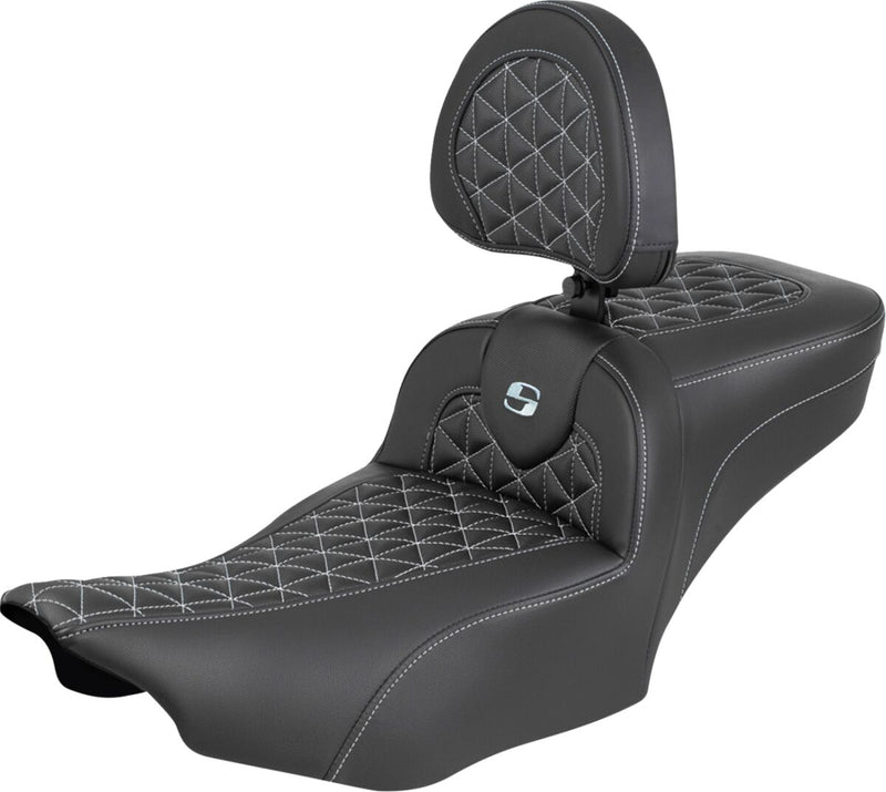 Saddlemen Roadsofa™ Extended Reach Seat for 2023-2026 Harley-Davidson Black Silver 2-Up Seat Saddlehyde™