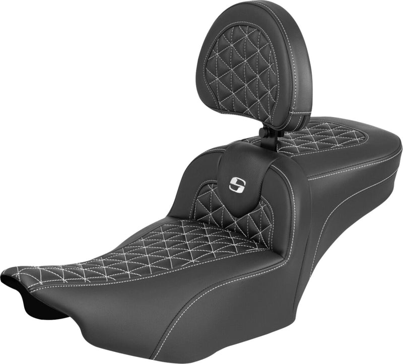 Saddlemen Roadsofa™ Extended Reach Seat for 2023-2026 Harley-Davidson Black White 2-Up Seat Saddlehyde™ #823-07-211B6