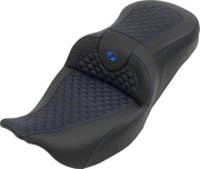 Saddlemen RoadSofa™ Seat for 2008-2025 Harley-Davidson Black Blue One-Piece Saddlehyde™