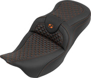 Saddlemen RoadSofa™ Seat for 2008-2025 Harley-Davidson Black Orange One-Piece Saddlehyde™