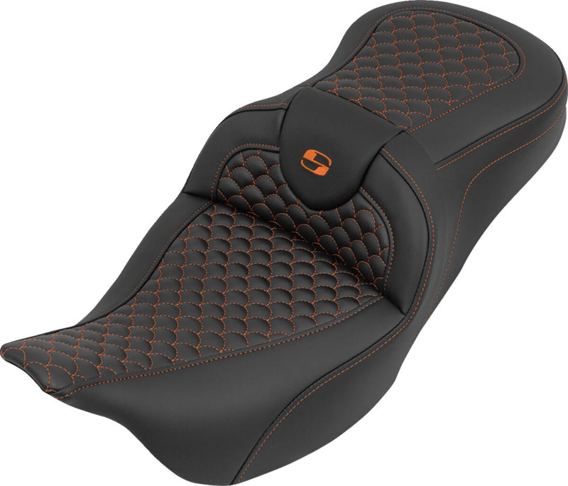 Saddlemen RoadSofa™ Seat for 2008-2025 Harley-Davidson Black Orange One-Piece Saddlehyde™