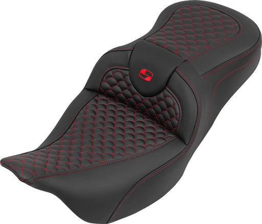 Saddlemen RoadSofa™ Seat for 2008-2025 Harley-Davidson Black Red One-Piece Saddlehyde™