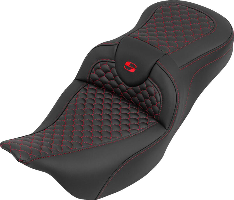 Saddlemen RoadSofa™ Seat for 2008-2025 Harley-Davidson Black Red One-Piece Saddlehyde™ #808-07B-20804