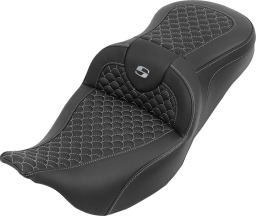 Saddlemen RoadSofa™ Seat for 2008-2025 Harley-Davidson Black Silver One-Piece Saddlehyde™