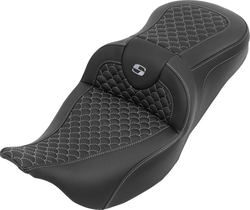 Saddlemen RoadSofa™ Seat for 2008-2025 Harley-Davidson Black Silver One-Piece Saddlehyde™ #808-07B-20805