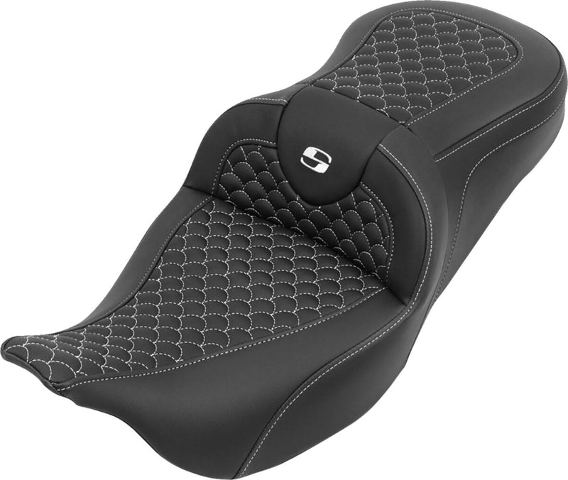 Saddlemen RoadSofa™ Seat for 2008-2025 Harley-Davidson Black White One-Piece Saddlehyde™
