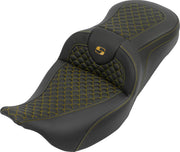 Saddlemen RoadSofa™ Seat for 2008-2025 Harley-Davidson Black Gold One-Piece Saddlehyde™