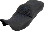 Saddlemen Extended Reach RoadSofa™ Seat for 2008-2025 Harley-Davidson Black Blue 2-Up Seat Saddlehyde™