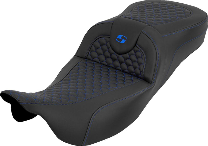 Saddlemen Extended Reach RoadSofa™ Seat for 2008-2025 Harley-Davidson Black Blue 2-Up Seat Saddlehyde™