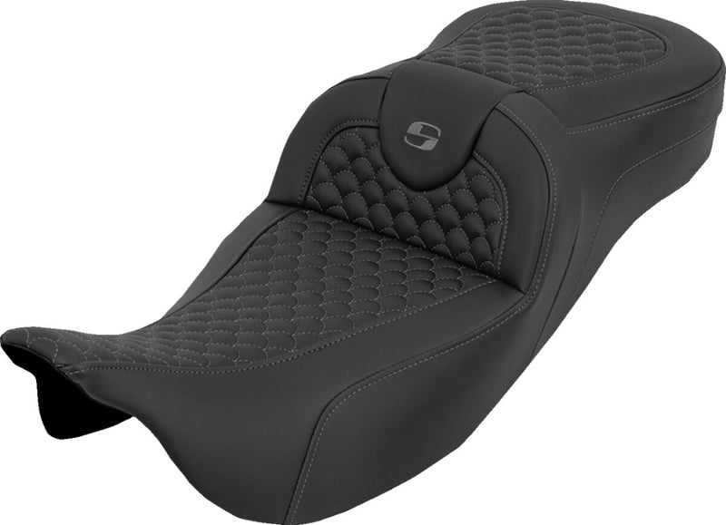 Saddlemen Extended Reach RoadSofa™ Seat for 2008-2025 Harley-Davidson Black Grey 2-Up Seat Saddlehyde™
