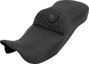 Saddlemen Extended Reach RoadSofa™ Seat for 2008-2025 Harley-Davidson Black Grey 2-Up Seat Saddlehyde™ #808-07B-20902