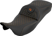 Saddlemen Extended Reach RoadSofa™ Seat for 2008-2025 Harley-Davidson Black Orange 2-Up Seat Saddlehyde™