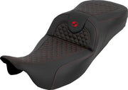 Saddlemen Extended Reach RoadSofa™ Seat for 2008-2025 Harley-Davidson Black Red 2-Up Seat Saddlehyde™